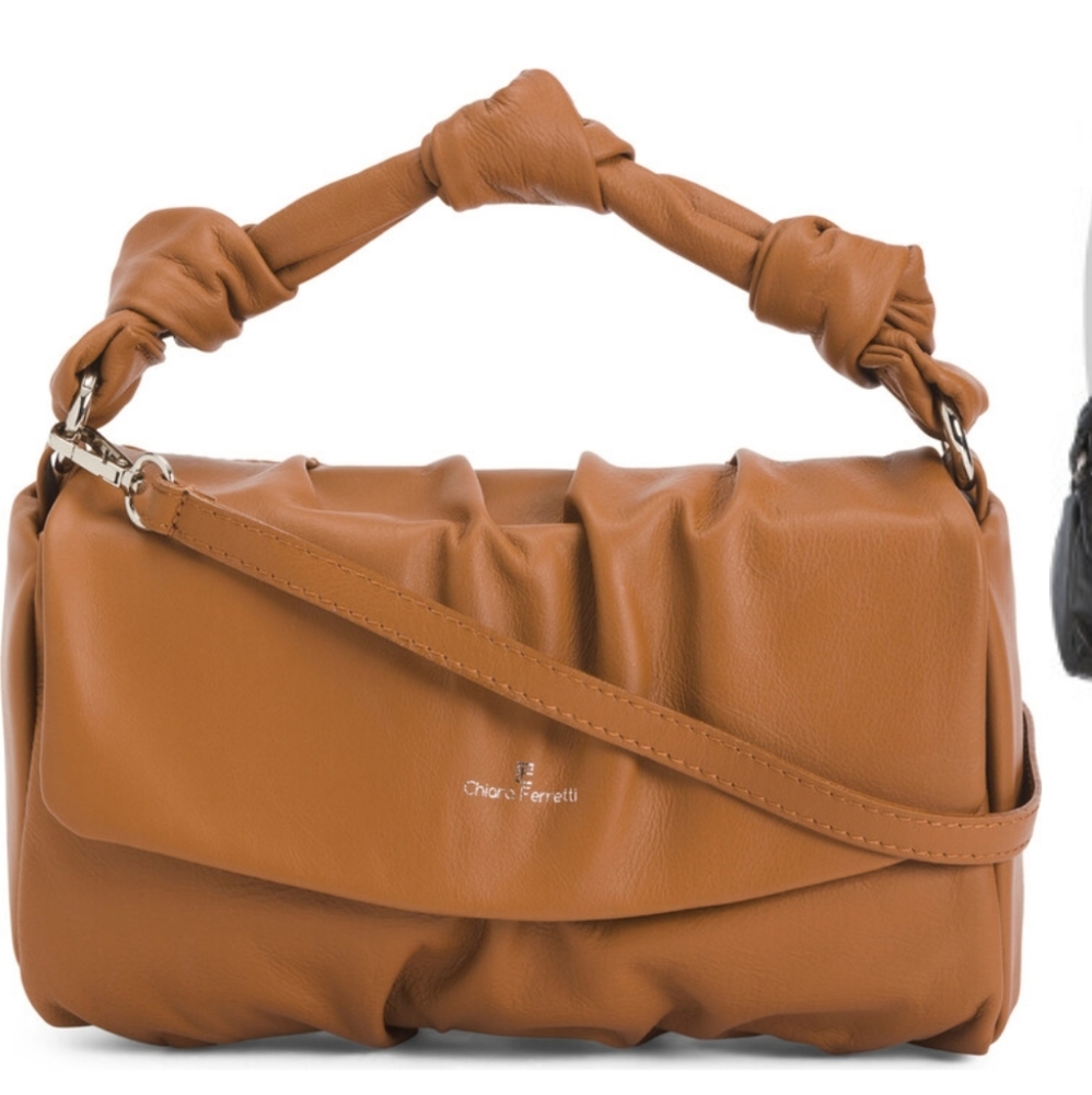 CHIARA FERRETTI  Leather Knot Handle Shoulder Handbag Bag Brown  Made In Italy